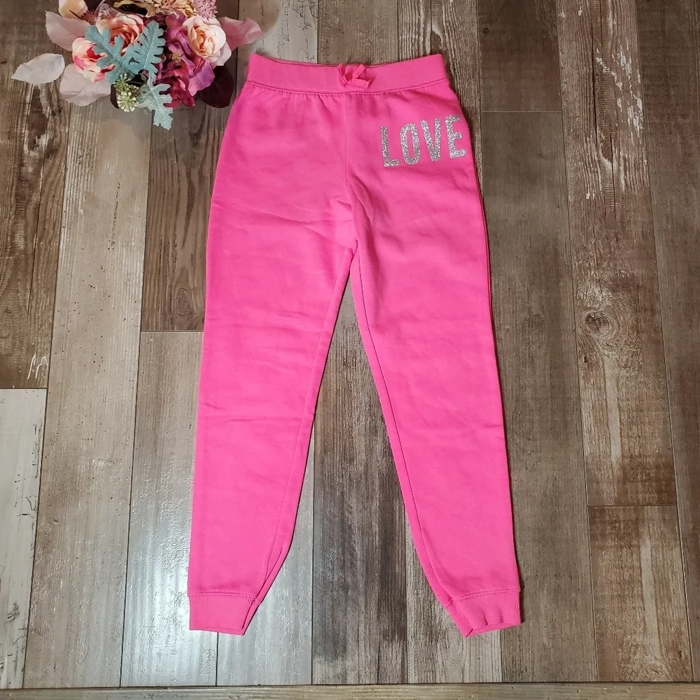 The Children’s Place Pink & Silver LOVE Jogger Sweatpants Girls Size Large 10/12